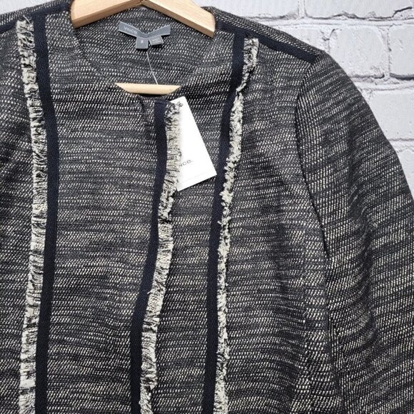 Vince Boucle Black White Leather Contrast Full Zip Jacket NWT Size 8 - Picture 4 of 13